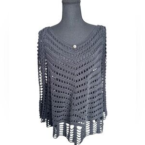 Pure Handknit Crochet Sweater L/XL Boho Coastal Goth Festival Cotton Poncho Top
